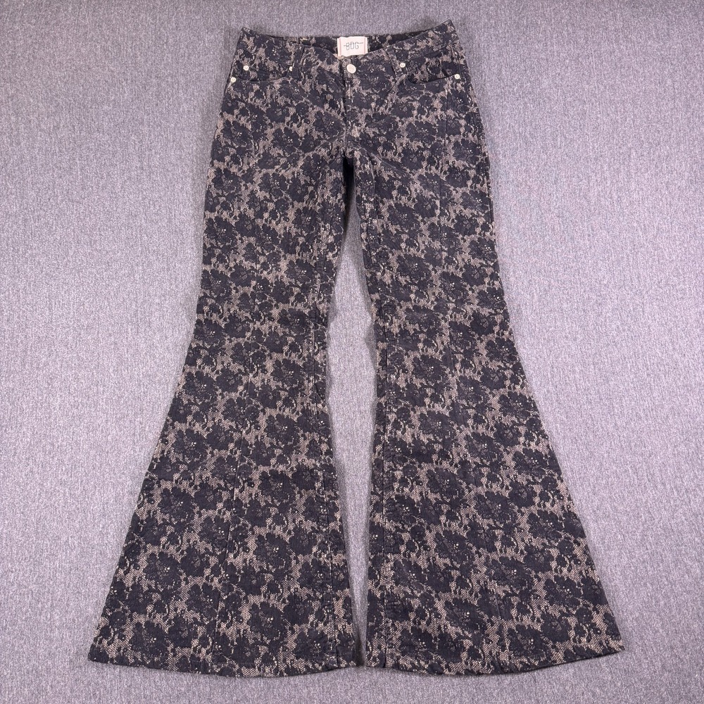 BDG Extreme Flare Corduroy Pants Size 27 Black Tan Lace Print Urban Outfitters